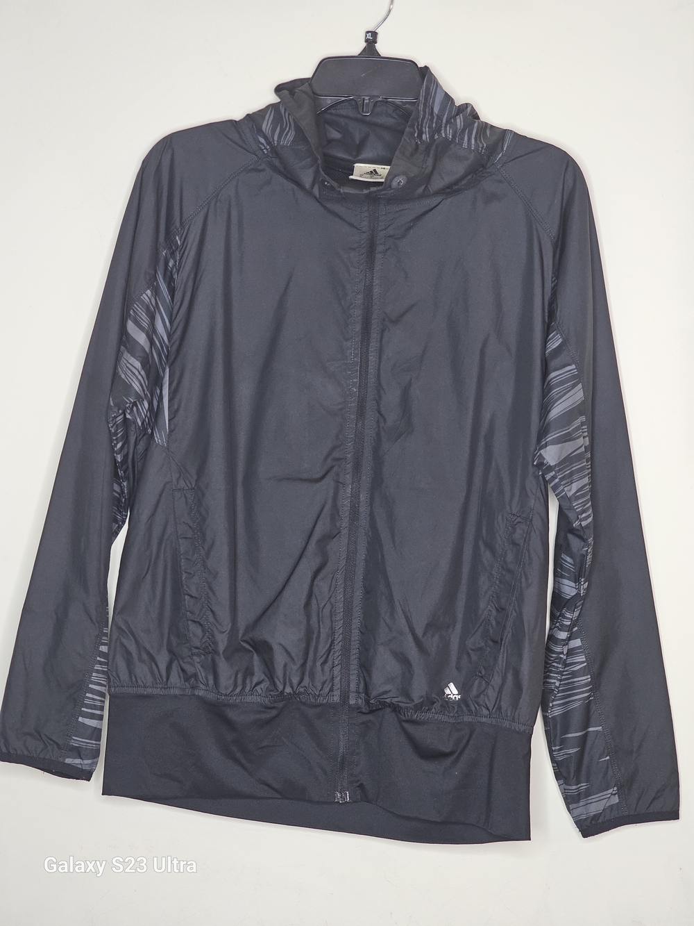 adidas Black Track Jacket with Gray Sleeve Accents M